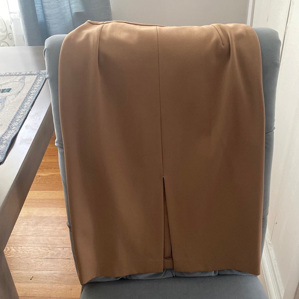 Vertigo Pencil Skirt with front slit in camel